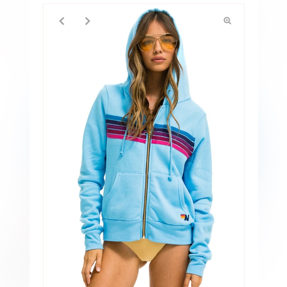 NWOT Aviator Nation 5 stripe zip hoodie sky pink purple M